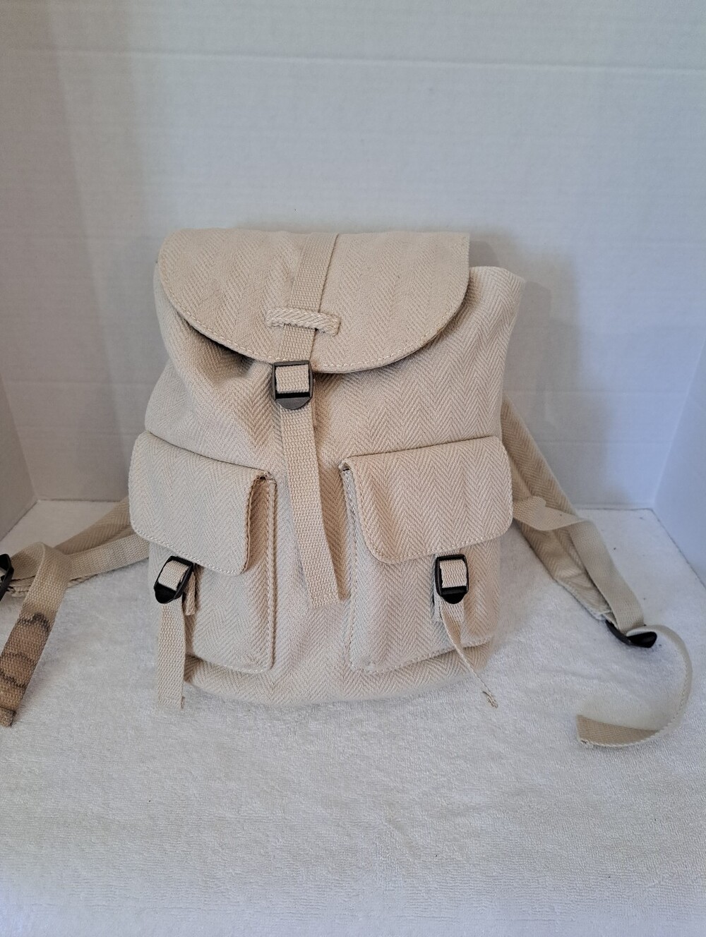 Neutral Oatmeal Canvas Backpack - Casual Daypack